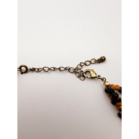 Vintage 80s Brown Wood Beaded Multi Layer Necklace 16" - 19" Bronze Seed Bead - Picture 2 of 8